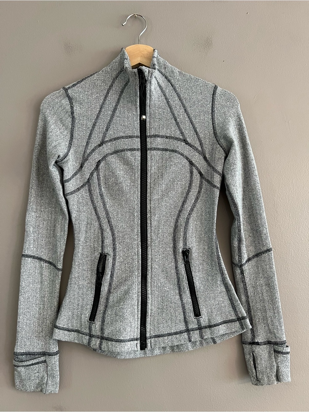 Lululemon Define Jacket Size 4 Heathered Herringbone Black White Gray Full Zip